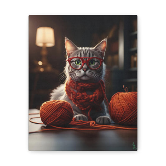 Knitting Kitty Canvas Gallery Wrap