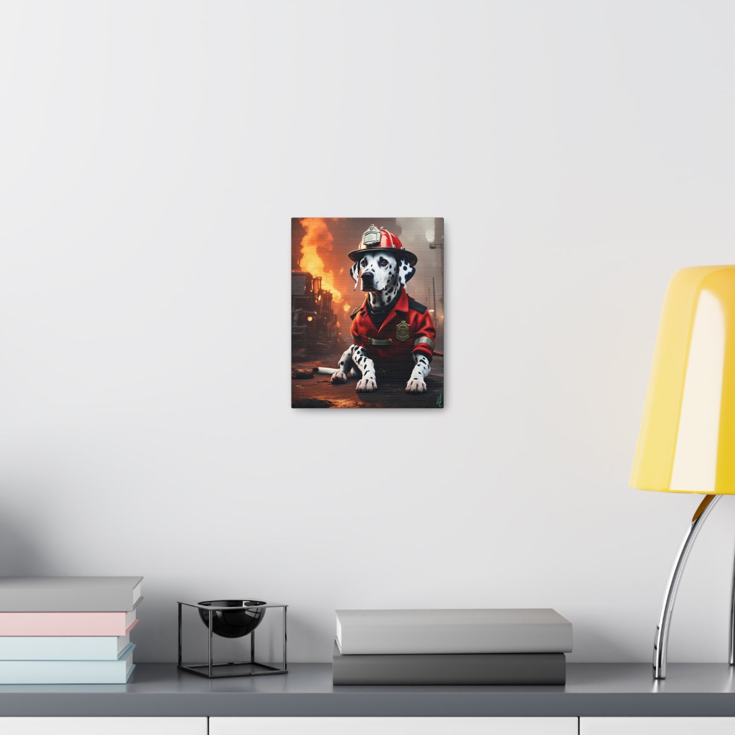 Firefighter Dalmatian Canvas Wrap - Heroic Charm for Your Wall